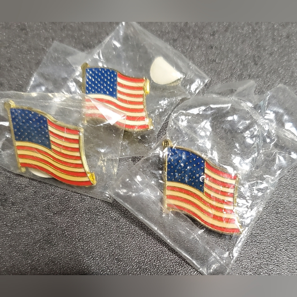 Set of 3 American Flag Lapel Pins or Tie Tacks